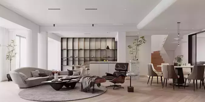 Modern living room dining room interior scenes 370