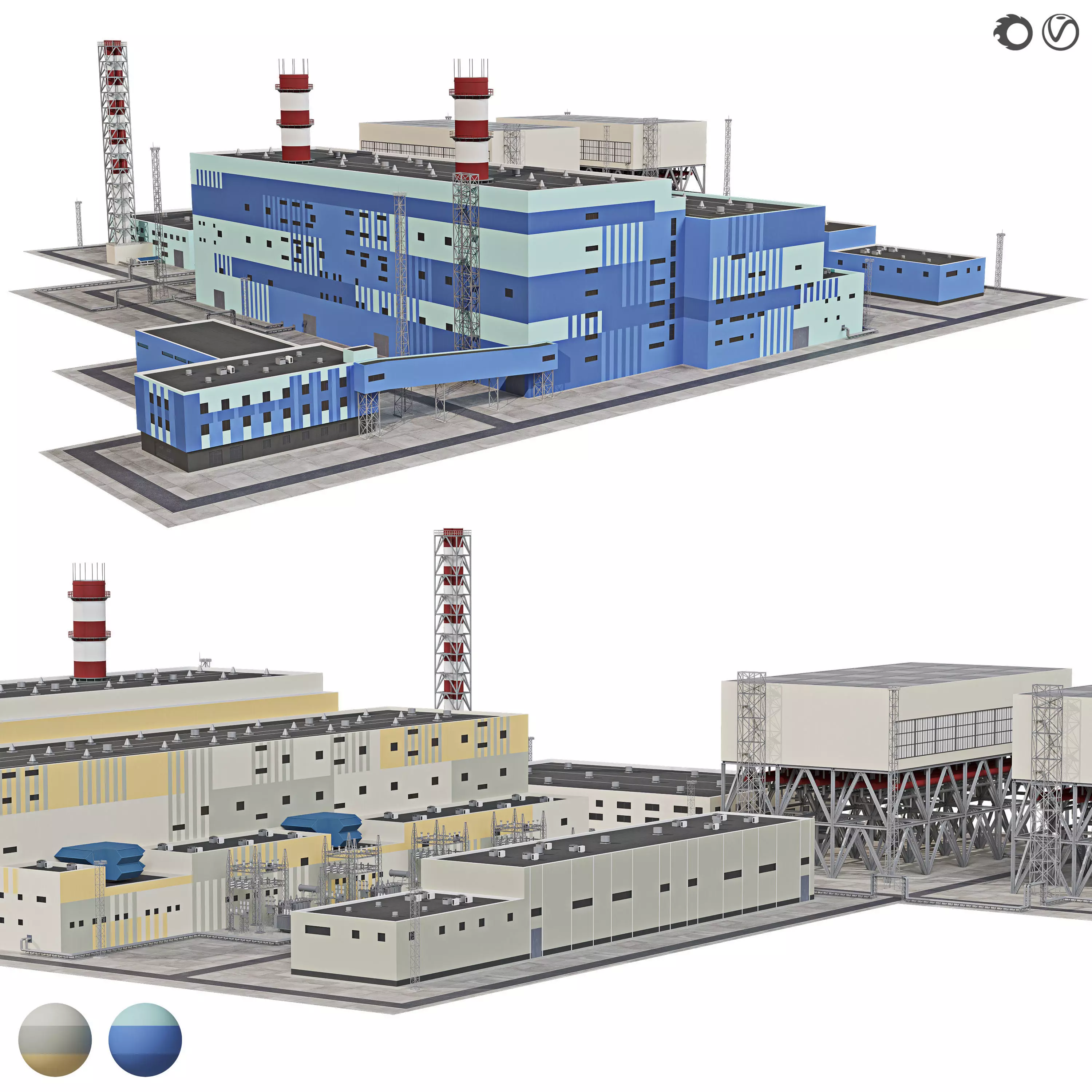 Thermal power plant TPP 3D model