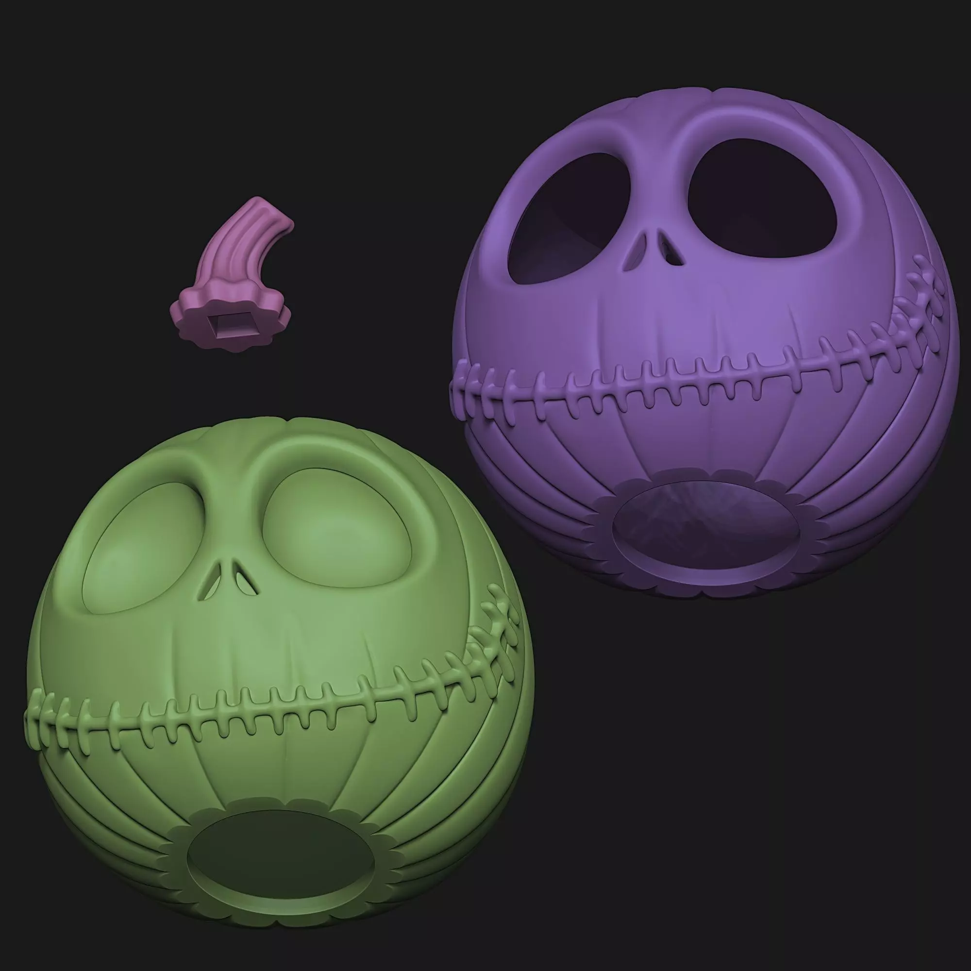 Jack Skellington Pumpkin 3 Versions Decor Carved Candy Bowl 3D print model_4