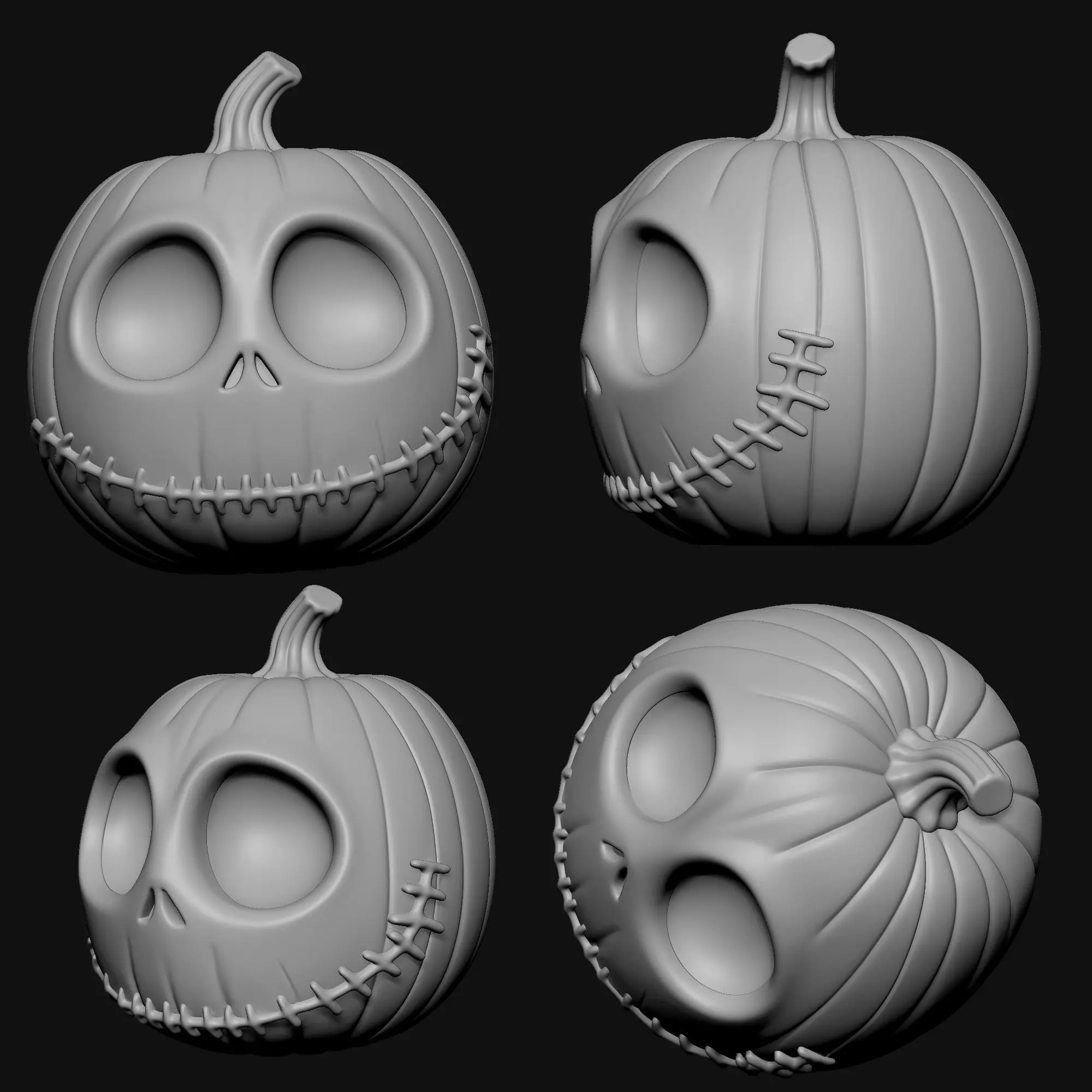Jack Skellington Pumpkin 3 Versions Decor Carved Candy Bowl 3D print model_10