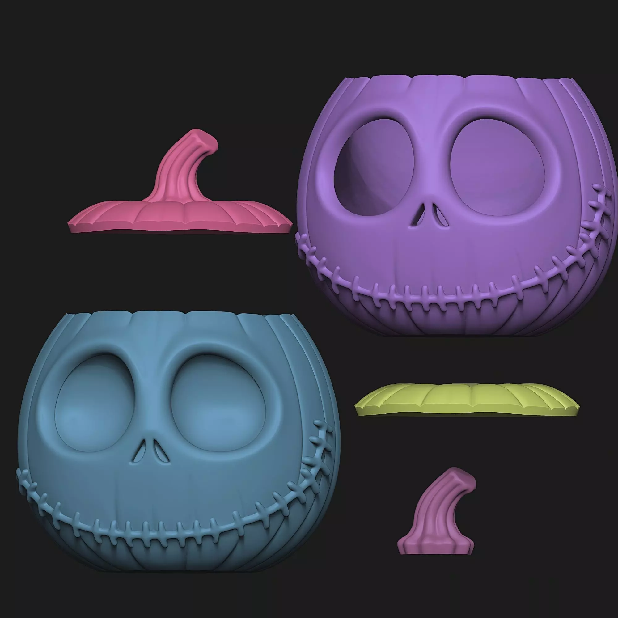 Jack Skellington Pumpkin 3 Versions Decor Carved Candy Bowl 3D print model_2