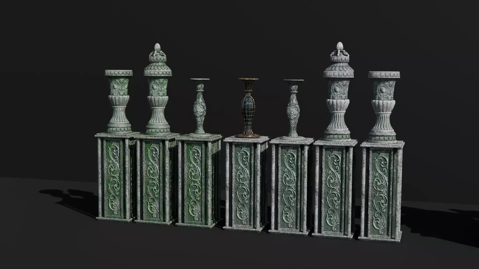 Medieval Stone Vases Low-poly 3D model_8