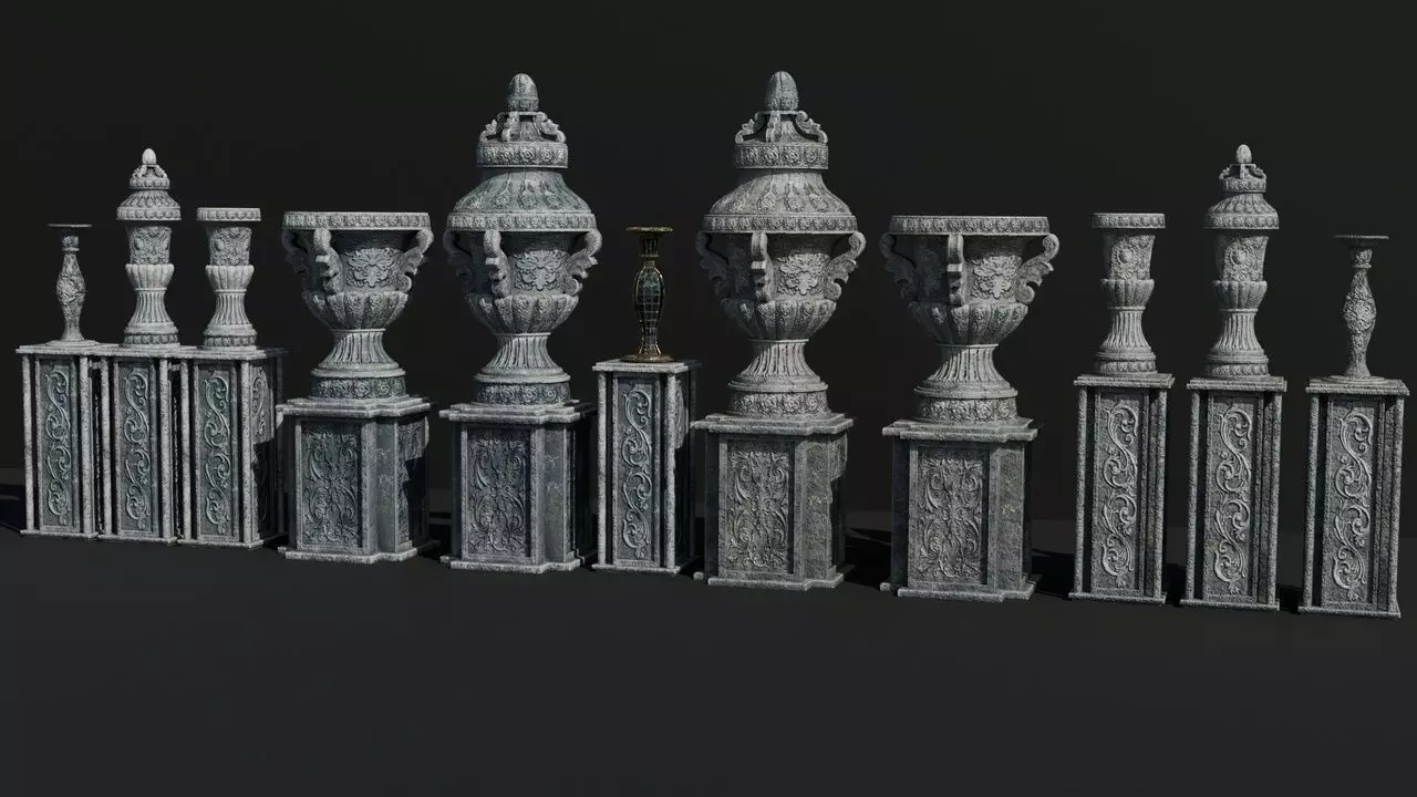 Medieval Stone Vases Low-poly 3D model_1