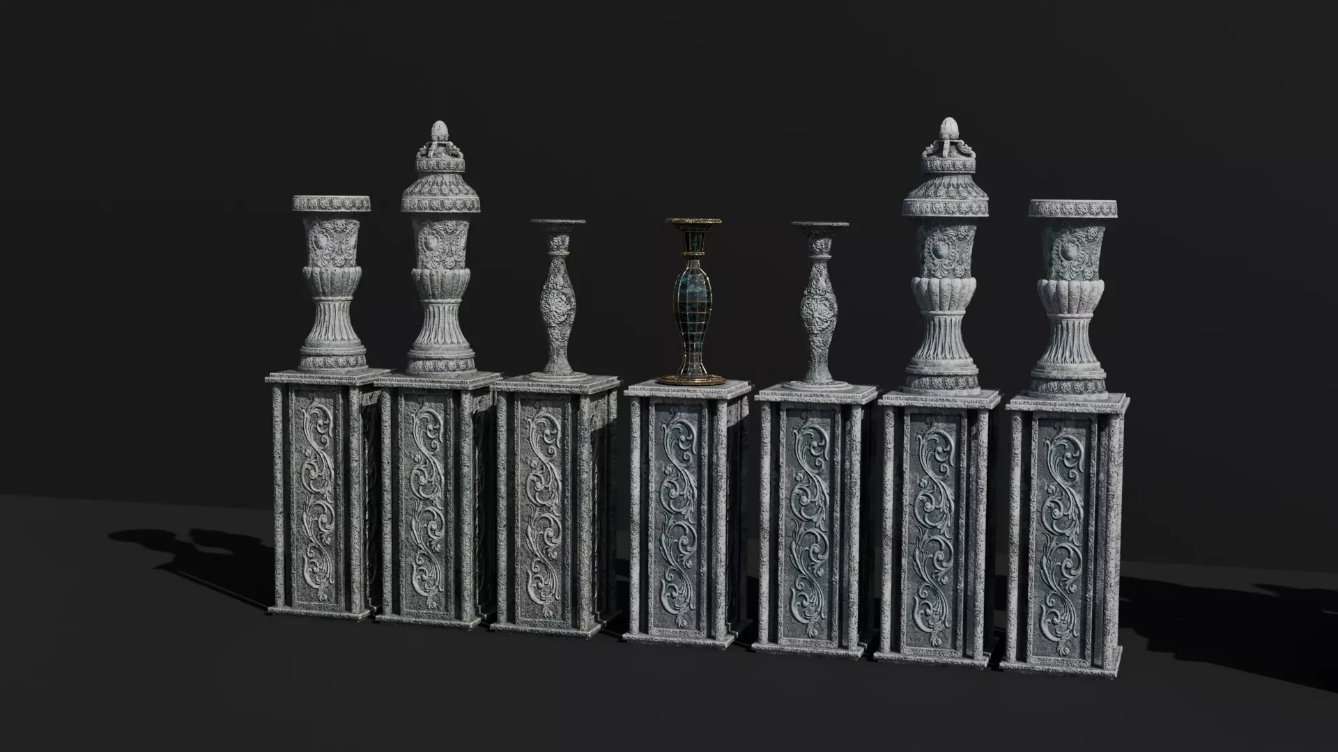 Medieval Stone Vases Low-poly 3D model_6
