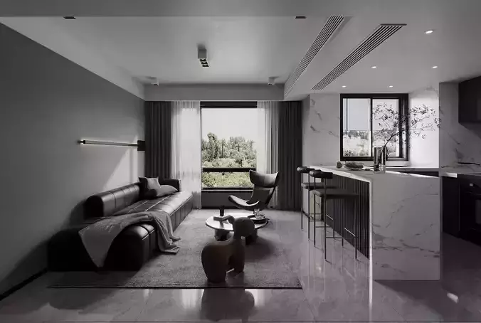 Modern living room dining room interior scenes 381