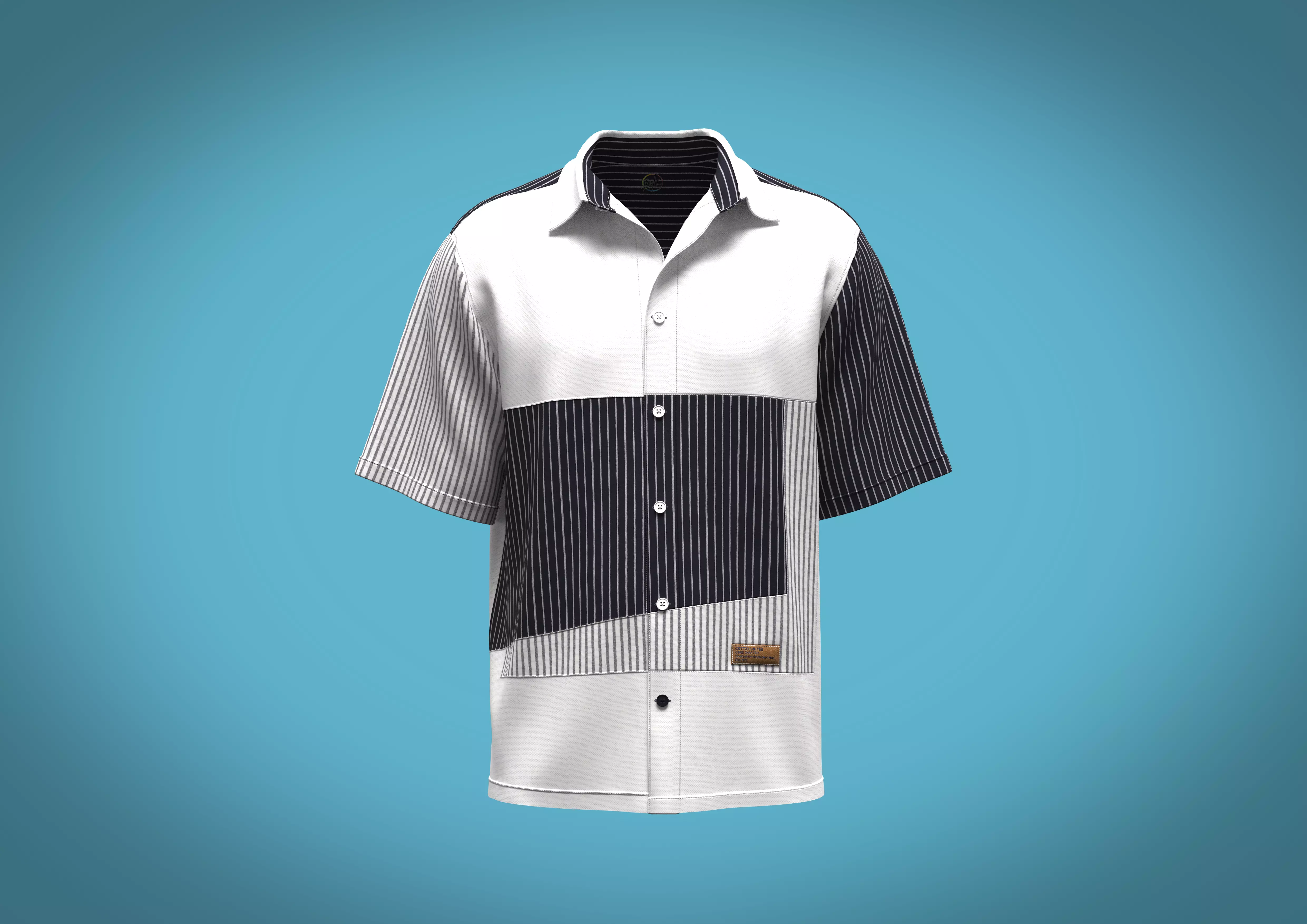 Mens short sleeve shirt with cut and sew strip patch 3D model