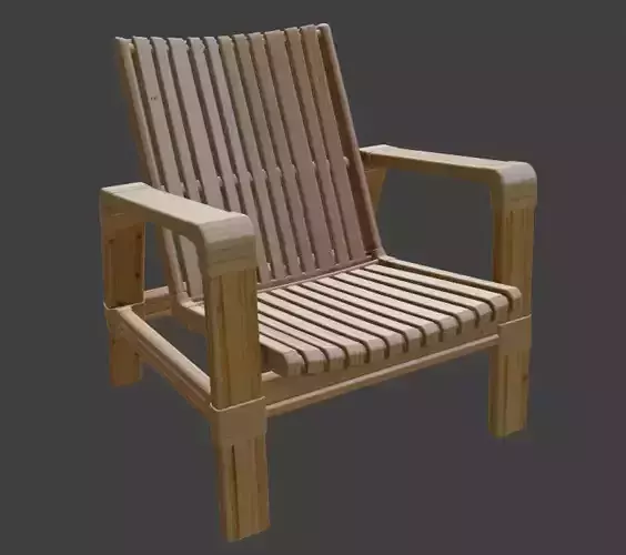 Natural Wood Slat Armchair 3D model