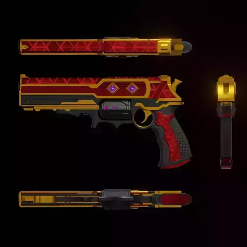 Red Black Stylized Ornamental Handgun 3D Model