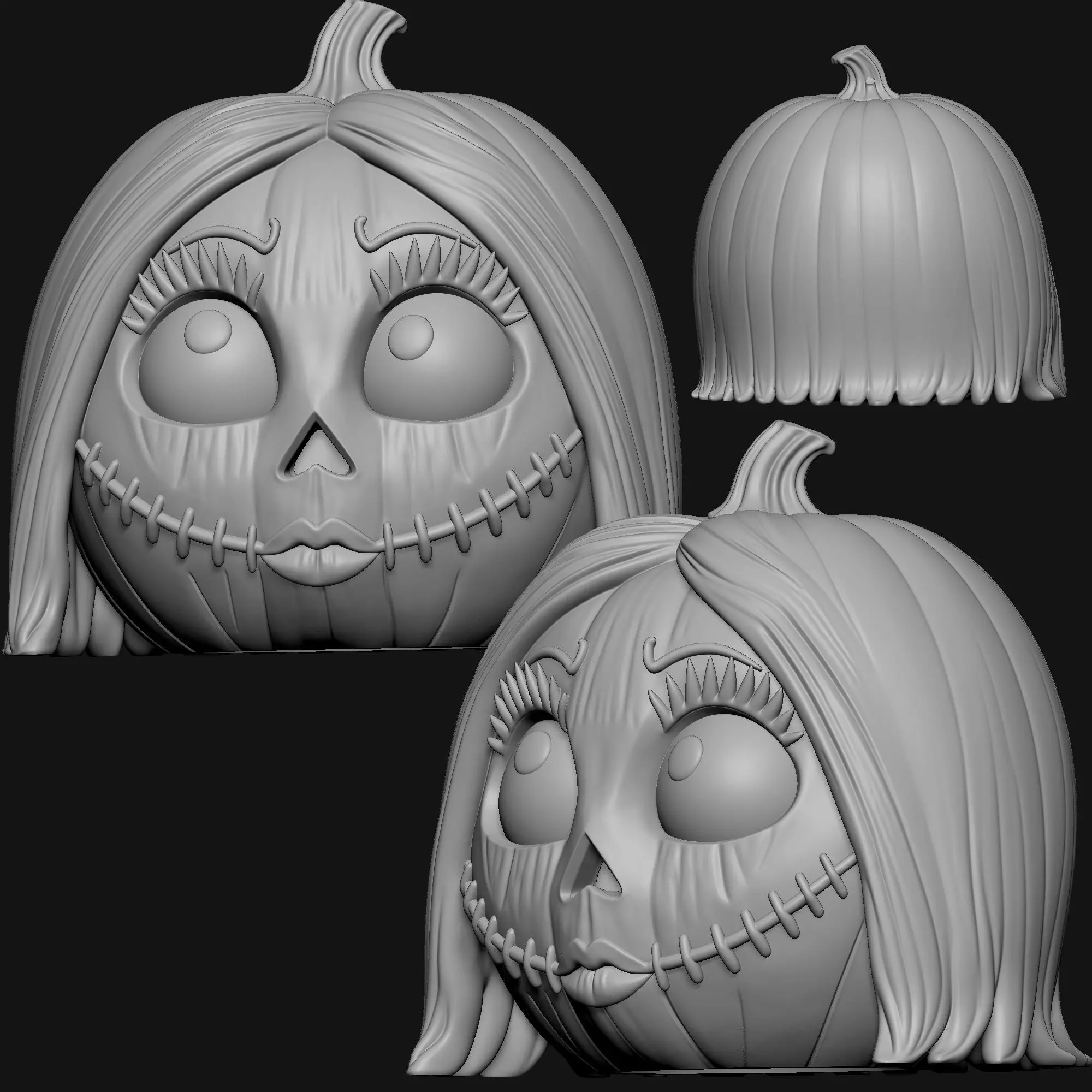Sally Skellington Pumpkin 3 Versions Decor Carved Candy Bowl 3D print model_8