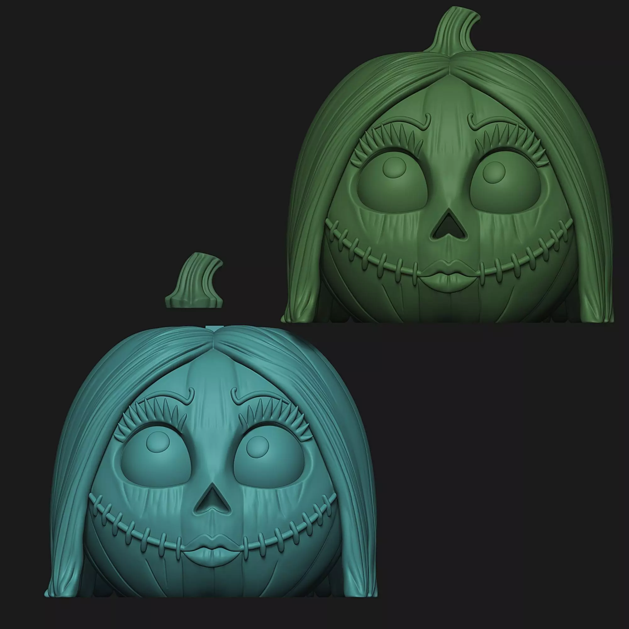 Sally Skellington Pumpkin 3 Versions Decor Carved Candy Bowl 3D print model_3