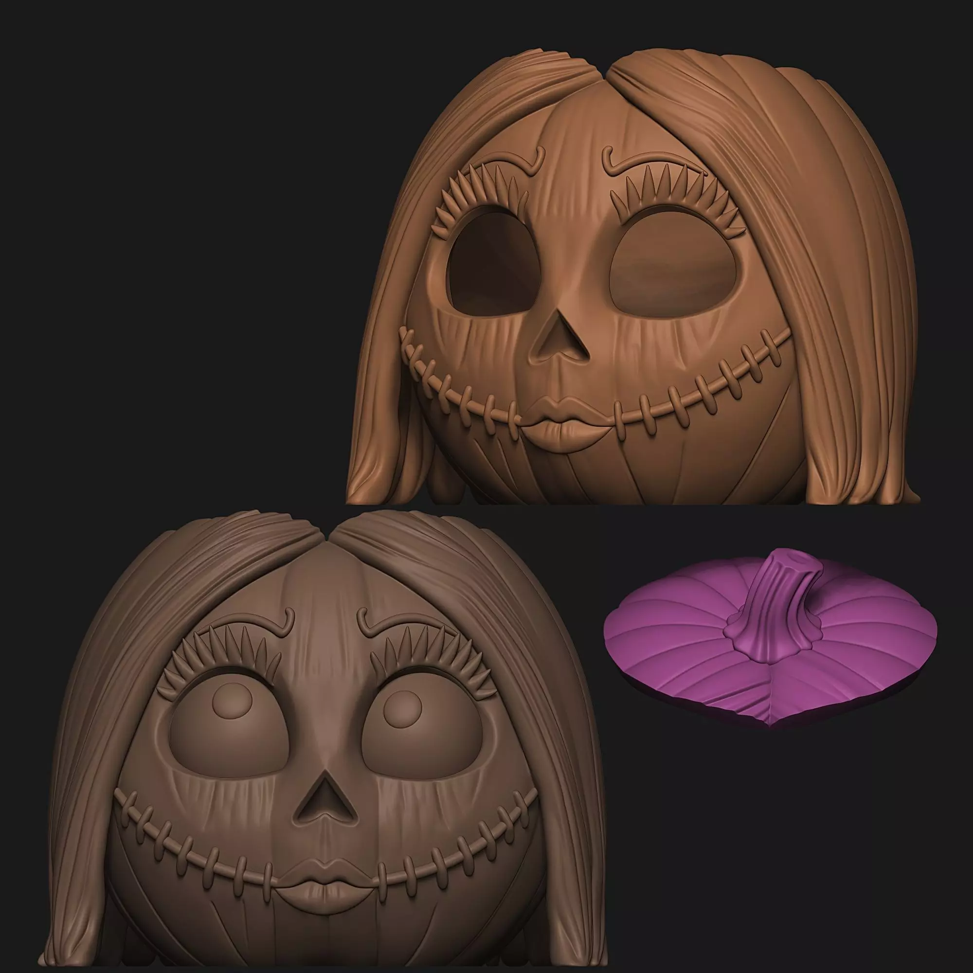 Sally Skellington Pumpkin 3 Versions Decor Carved Candy Bowl 3D print model_1