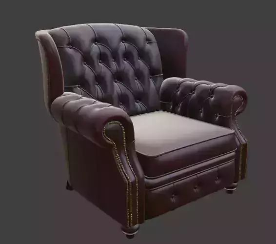 Classic Brown Tufted Wingback Armchair 3D model