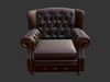 Classic Brown Tufted Wingback Armchair 3D model_1
