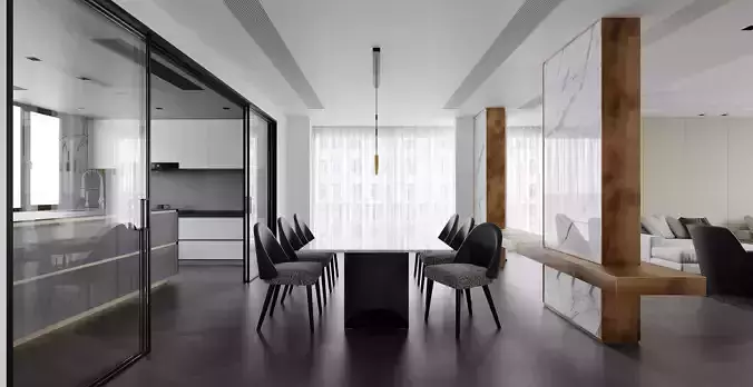 modern living and dining room interior 
