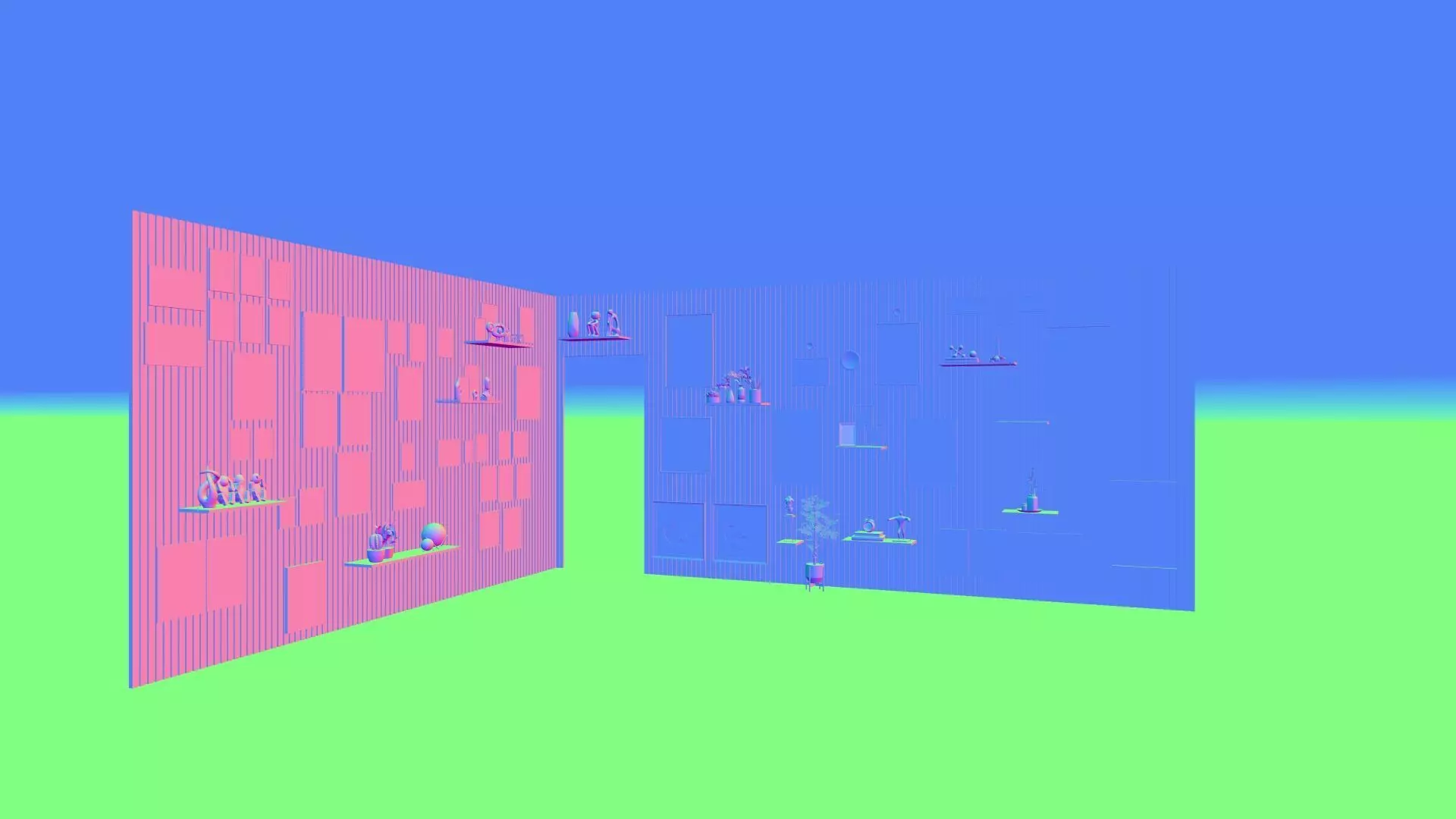 Interior Feature Wall with Art Gallery Low-poly 3D model_7