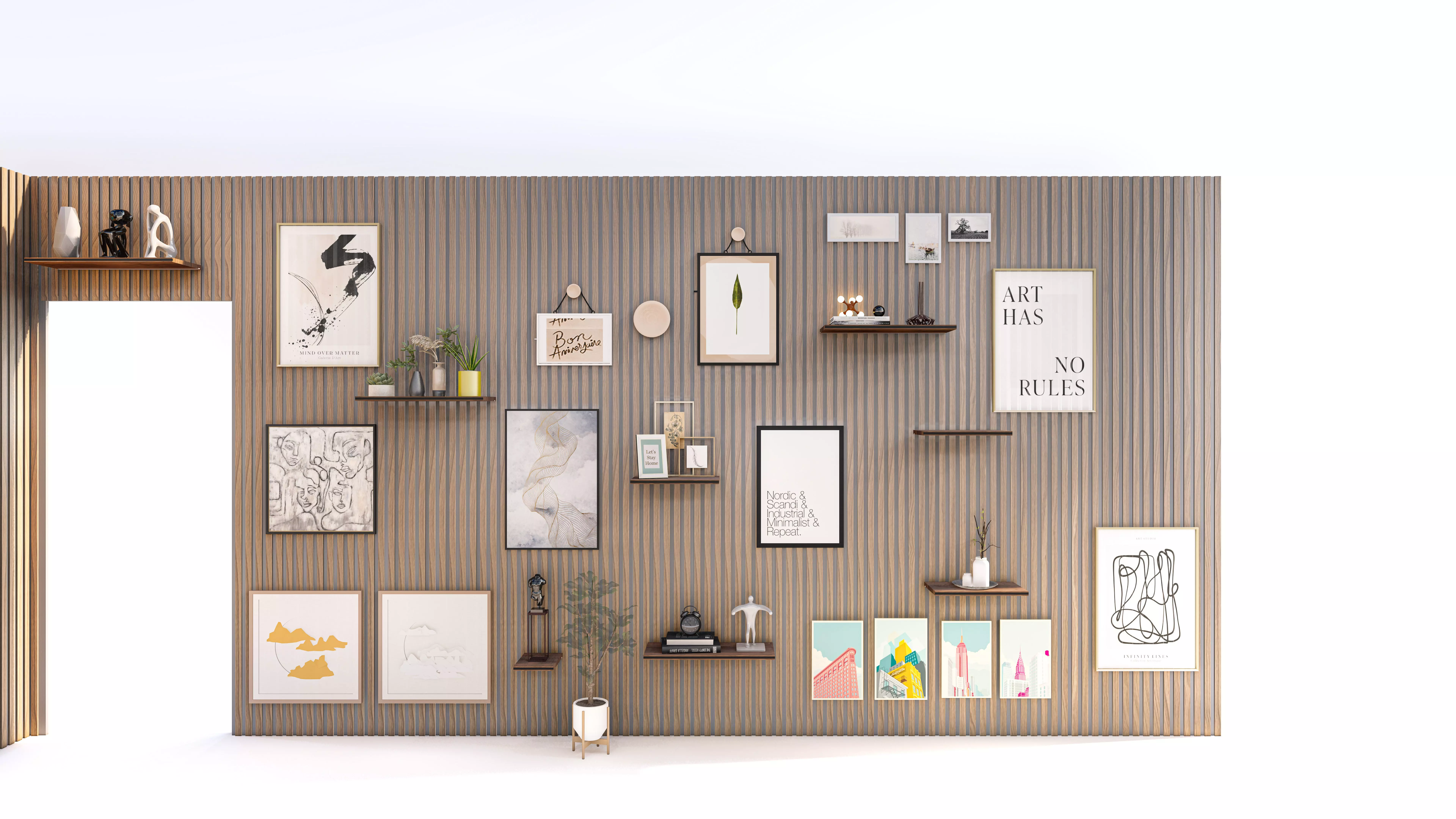 Interior Feature Wall with Art Gallery Low-poly 3D model_4