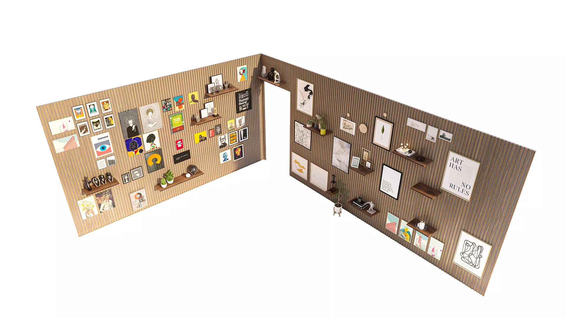 Interior Feature Wall with Art Gallery Low-poly 3D model_10