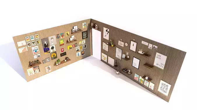 Interior Feature Wall with Art Gallery Low-poly 3D model Interior Feature Wall with Art Gallery Low-poly 3D model