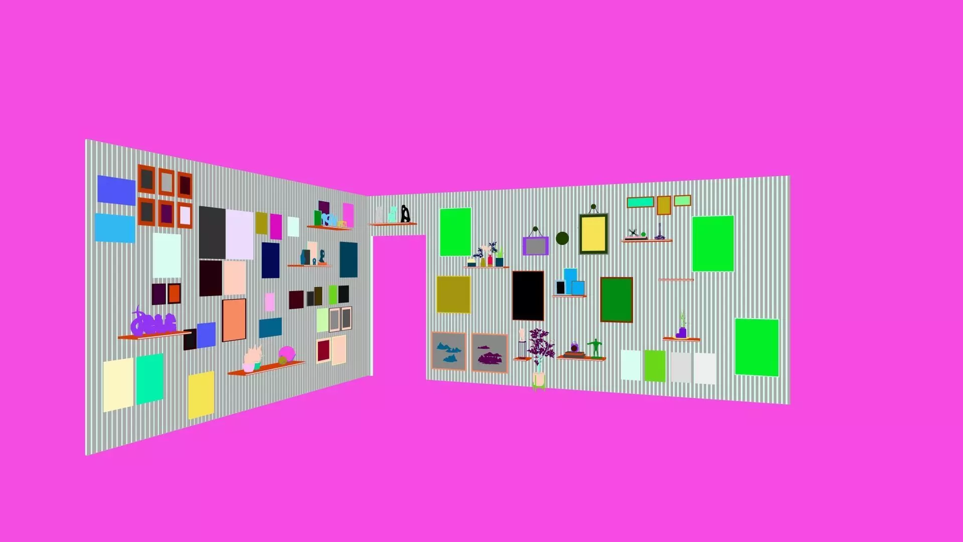 Interior Feature Wall with Art Gallery Low-poly 3D model_9