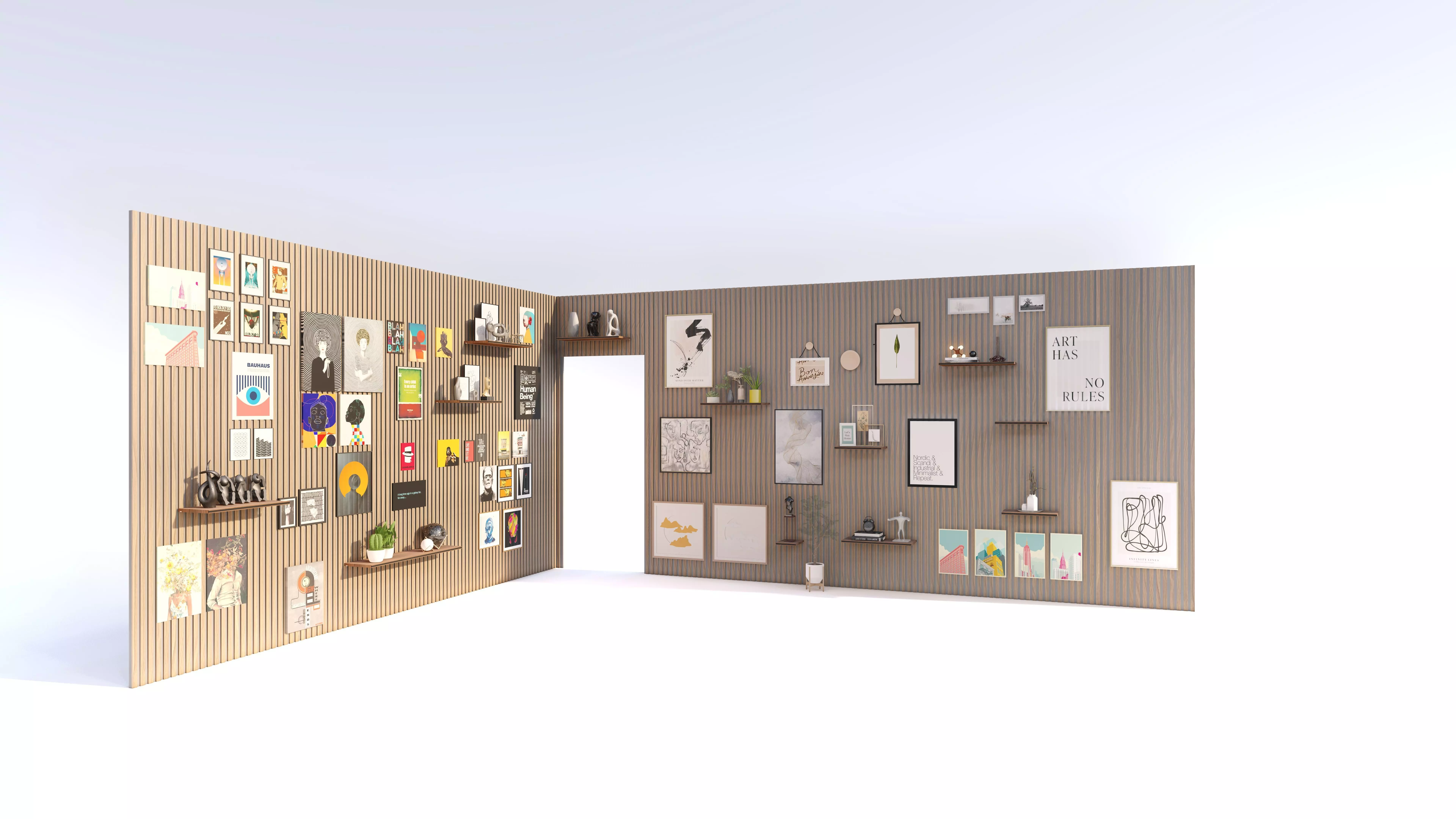 Interior Feature Wall with Art Gallery Low-poly 3D model_1