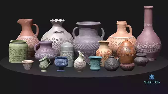Realistic Game Ready Clay Pottery Set - Ancient Clay Pots