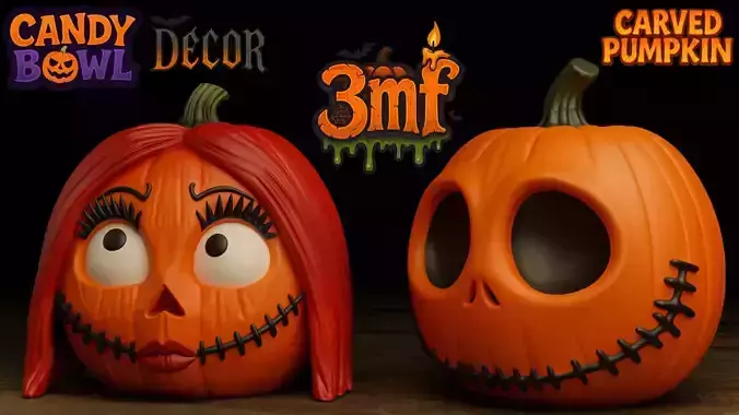 Sally and Jack Skellington Pumpkin 3D Model Collection Sally and Jack Skellington Pumpkin 3D Model Collection