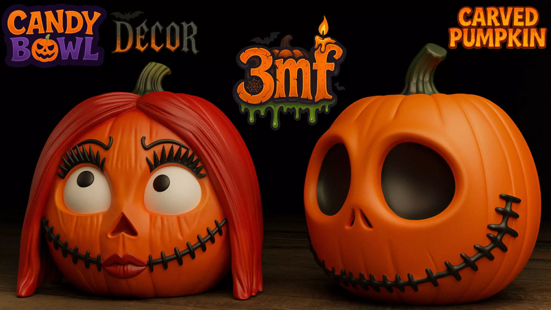 Sally and Jack Skellington Pumpkin 3D Model Collection_0