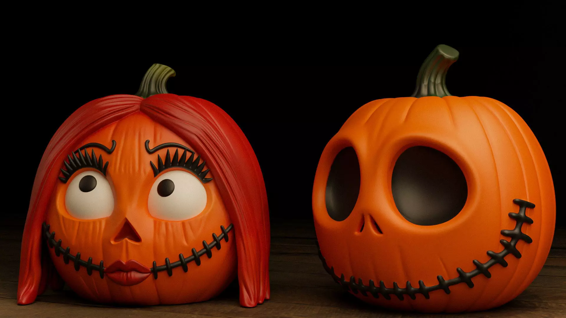 Sally and Jack Skellington Pumpkin 3D Model Collection_6