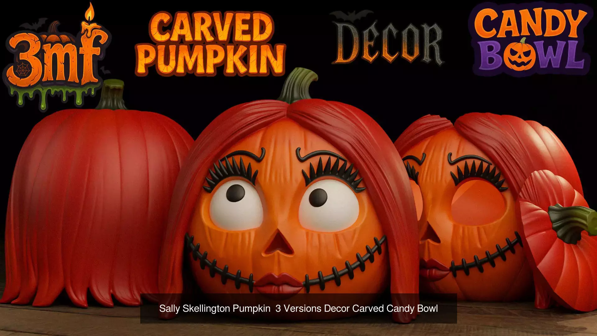Sally and Jack Skellington Pumpkin 3D Model Collection_3