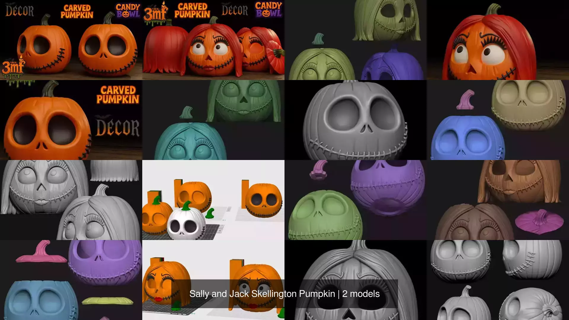 Sally and Jack Skellington Pumpkin 3D Model Collection_1