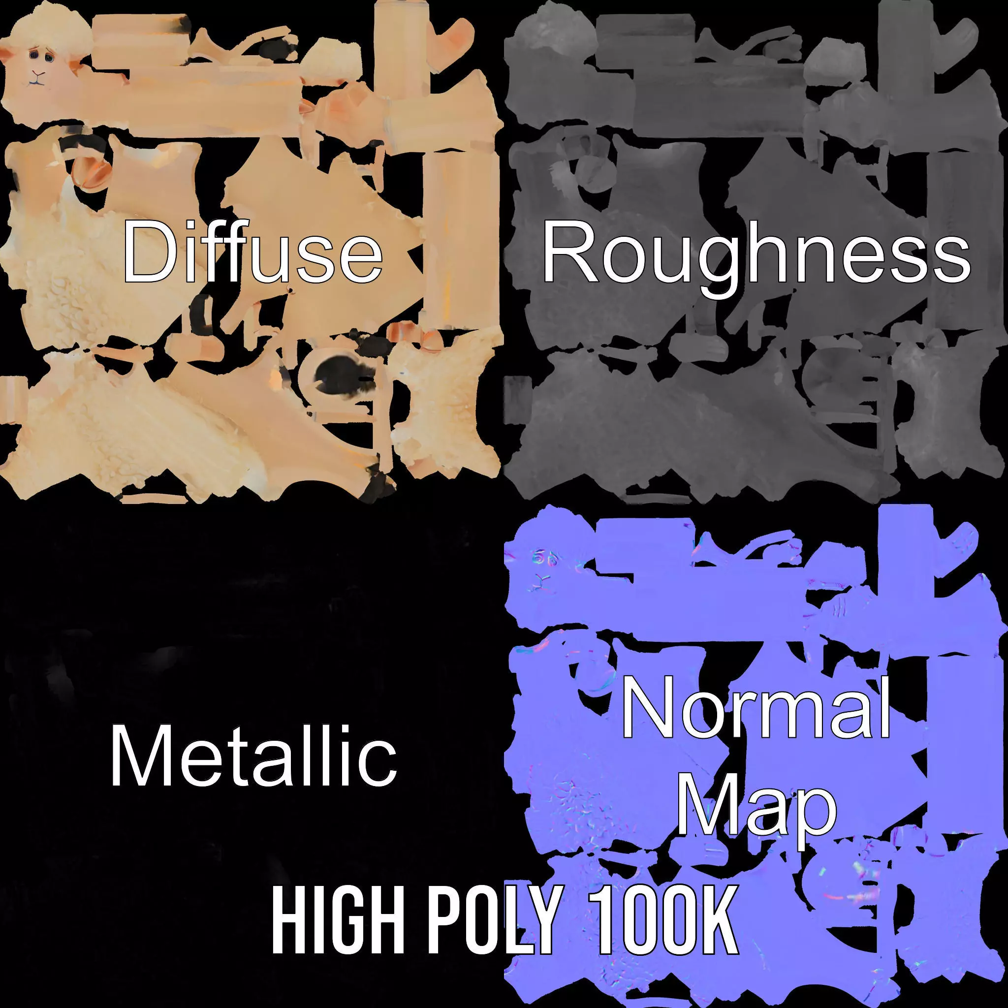 Fluffy Sheep Character model pack Low-poly 3D model_4