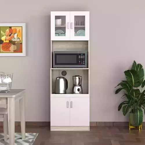 Modern Wooden Storage Cabinet with Glass Doors