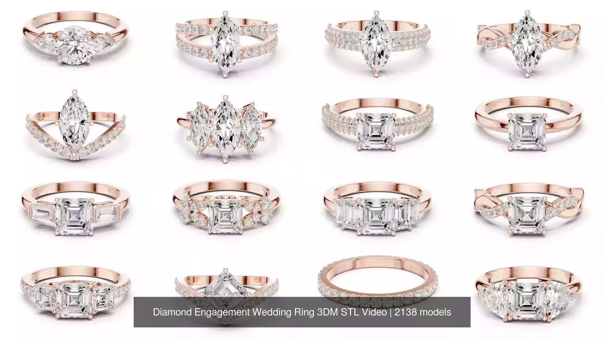 2138 All Diamond Rings 3DM STL FBX OBJ 3 Color Rendering Videos 3D Model Collection_141