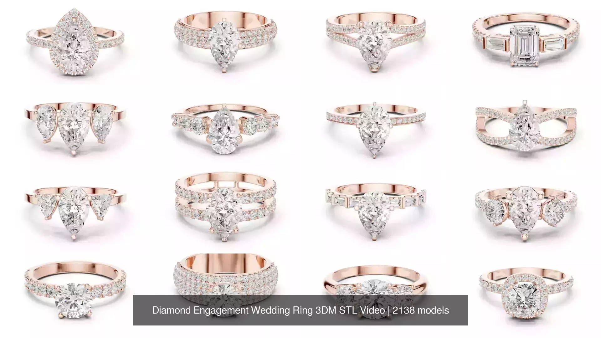 2138 All Diamond Rings 3DM STL FBX OBJ 3 Color Rendering Videos 3D Model Collection_130