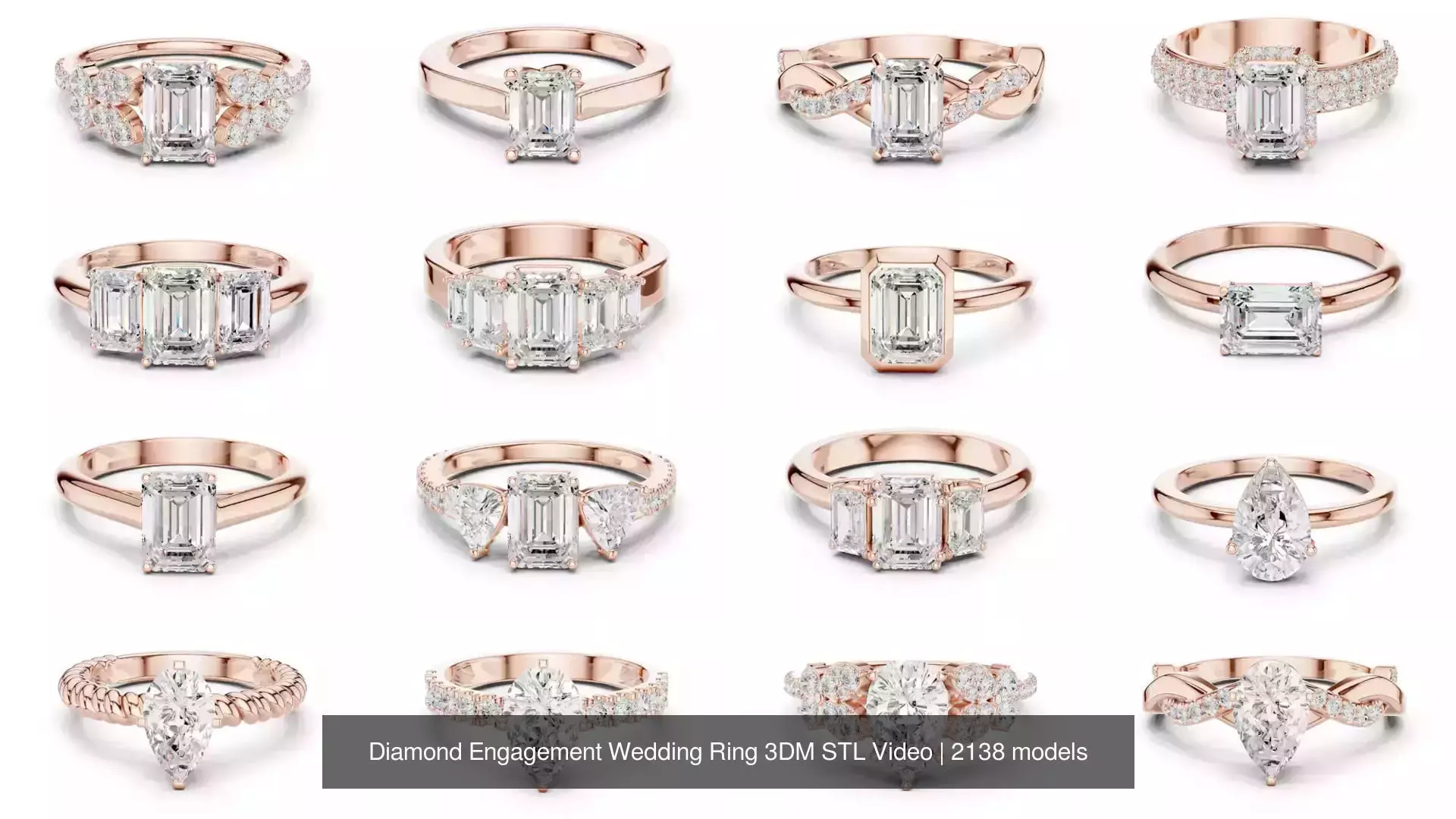 2138 All Diamond Rings 3DM STL FBX OBJ 3 Color Rendering Videos 3D Model Collection_120