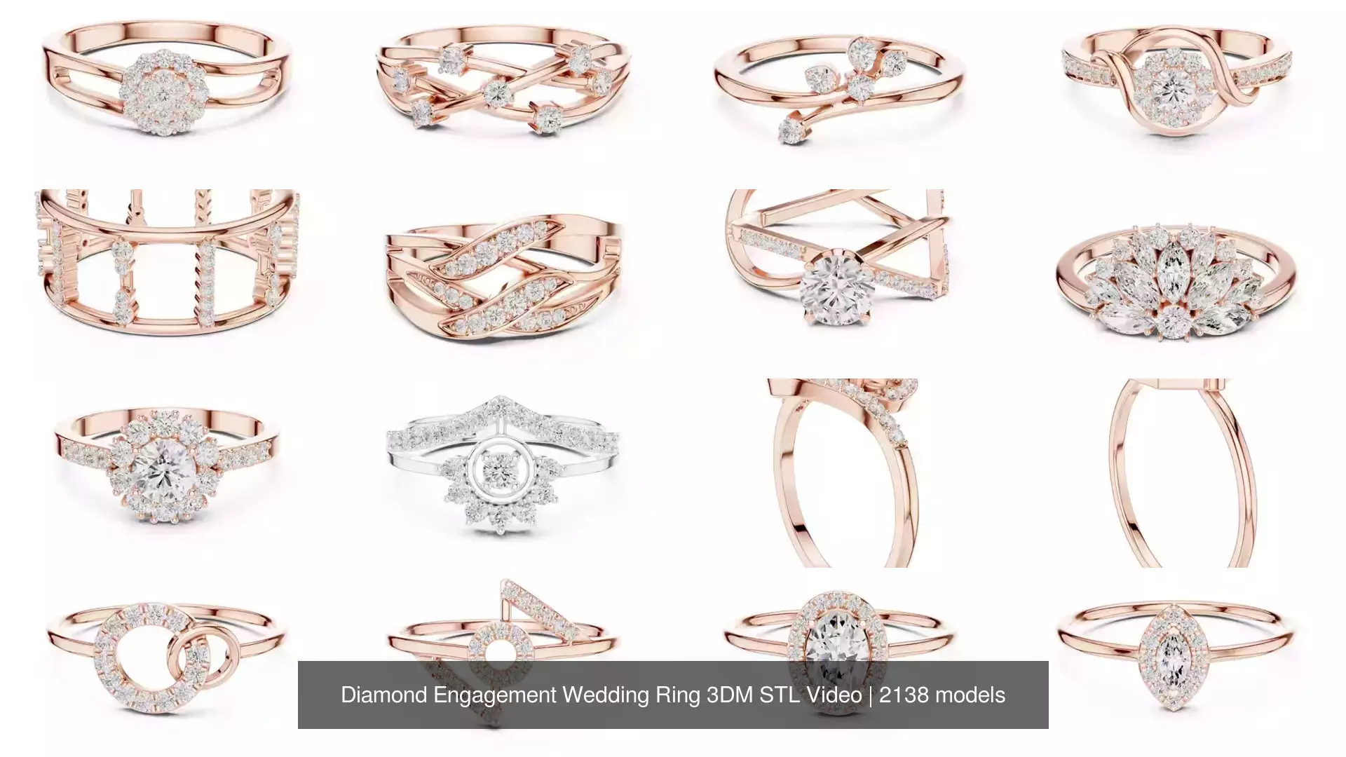 2138 All Diamond Rings 3DM STL FBX OBJ 3 Color Rendering Videos 3D Model Collection_68