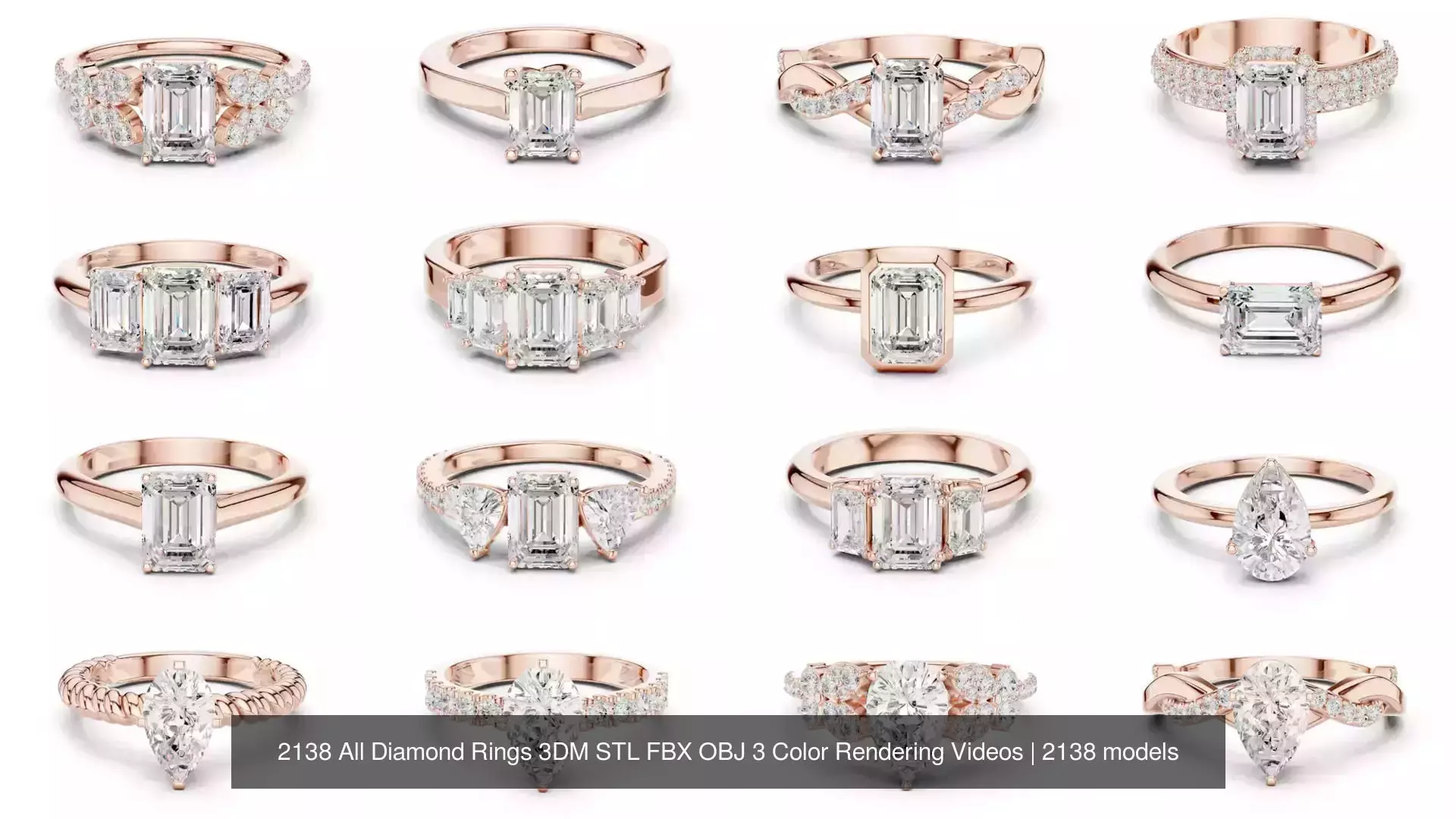 2138 All Diamond Rings 3DM STL FBX OBJ 3 Color Rendering Videos 3D Model Collection_121