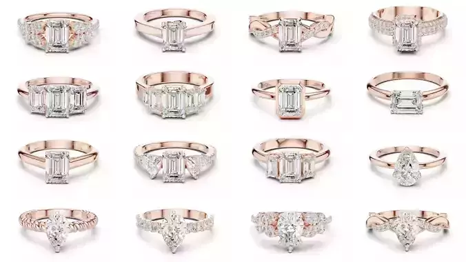 2138 All Diamond Rings 3DM STL FBX OBJ 3 Color Rendering Videos