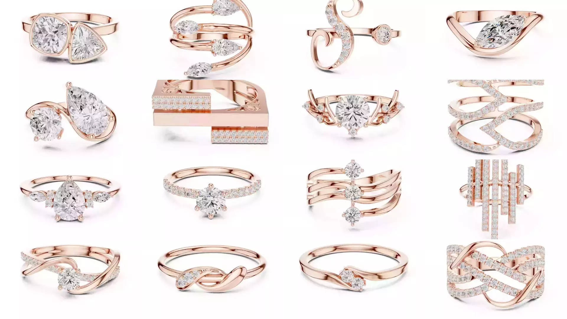 2138 All Diamond Rings 3DM STL FBX OBJ 3 Color Rendering Videos 3D Model Collection_56