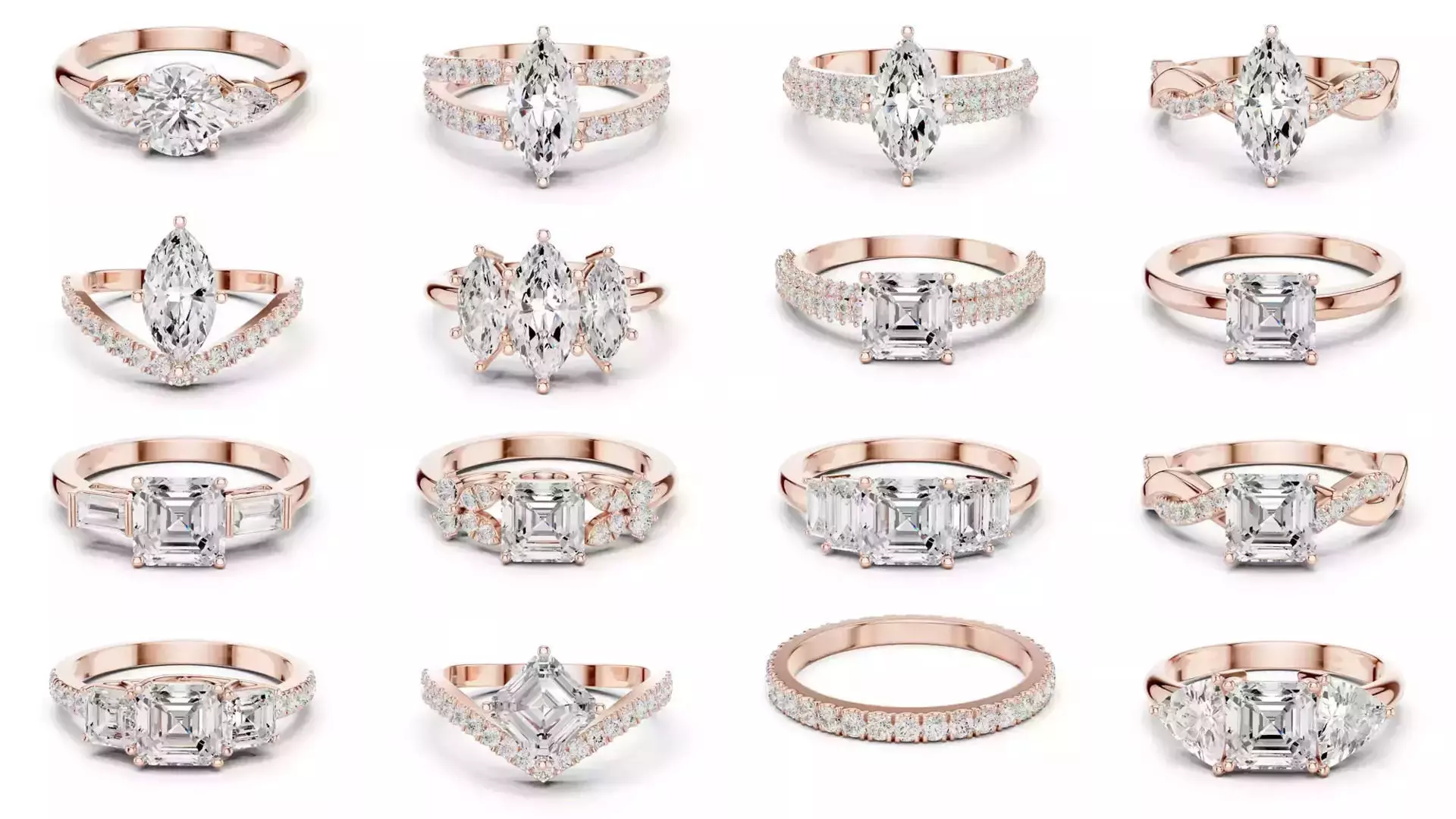 2138 All Diamond Rings 3DM STL FBX OBJ 3 Color Rendering Videos 3D Model Collection_140