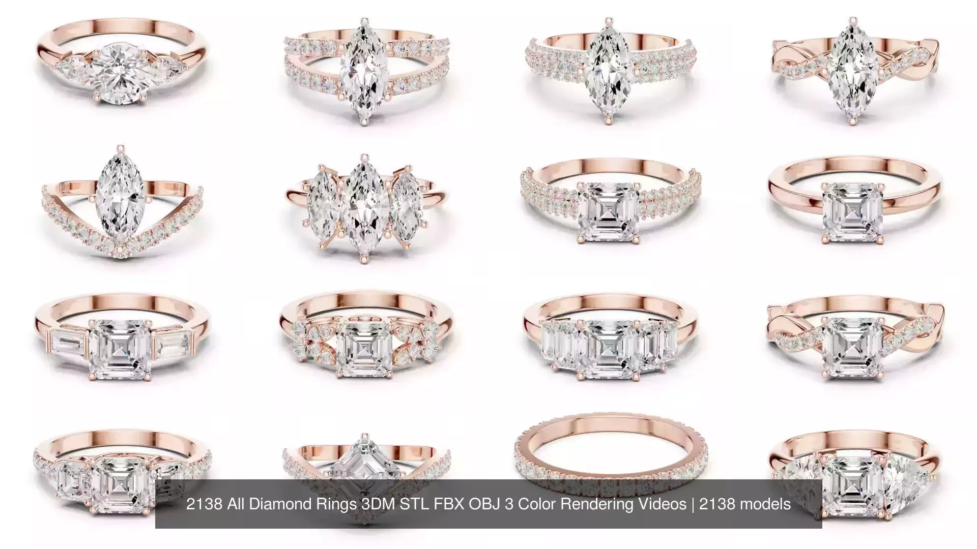 2138 All Diamond Rings 3DM STL FBX OBJ 3 Color Rendering Videos 3D Model Collection_145