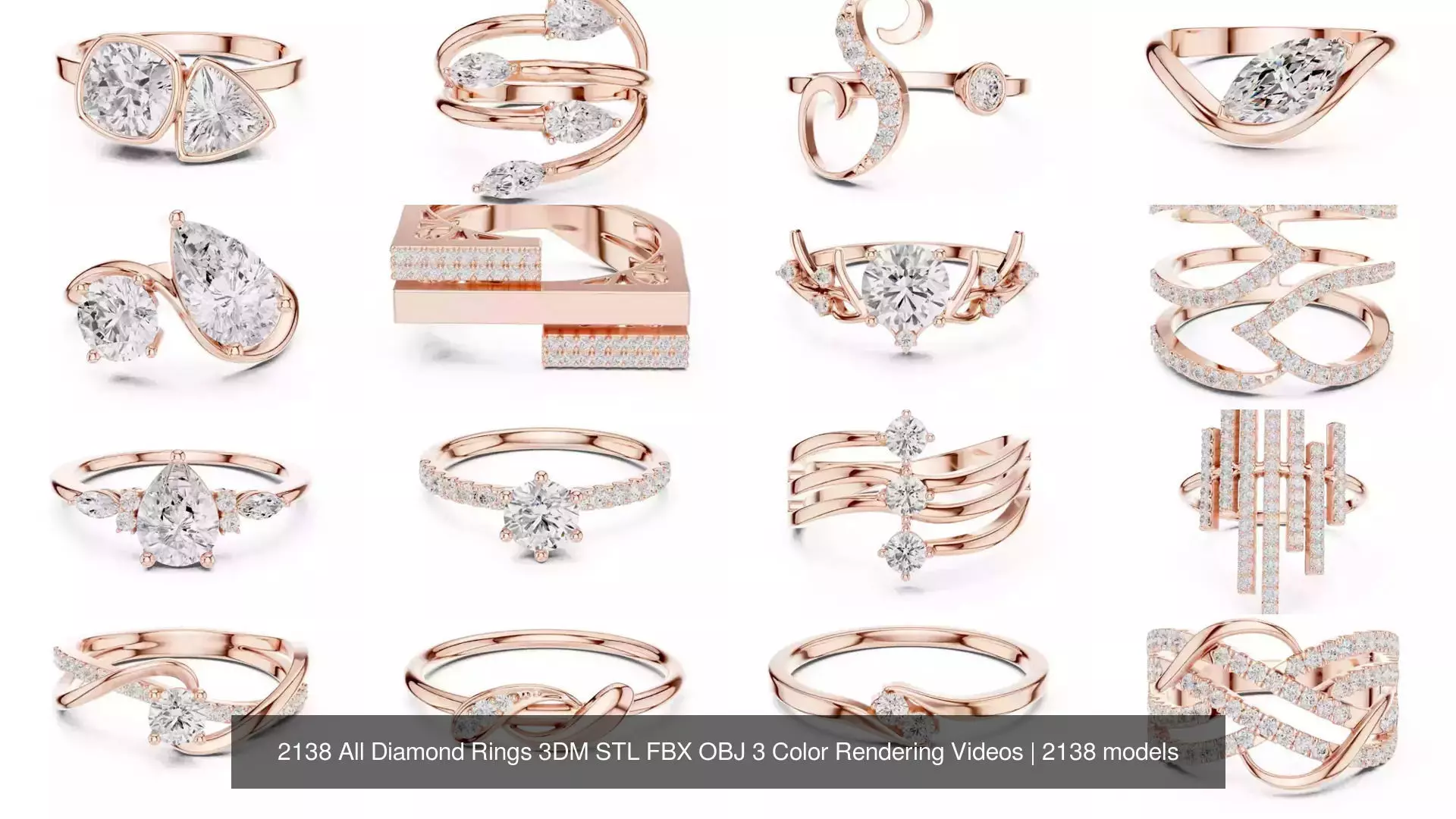 2138 All Diamond Rings 3DM STL FBX OBJ 3 Color Rendering Videos 3D Model Collection_62