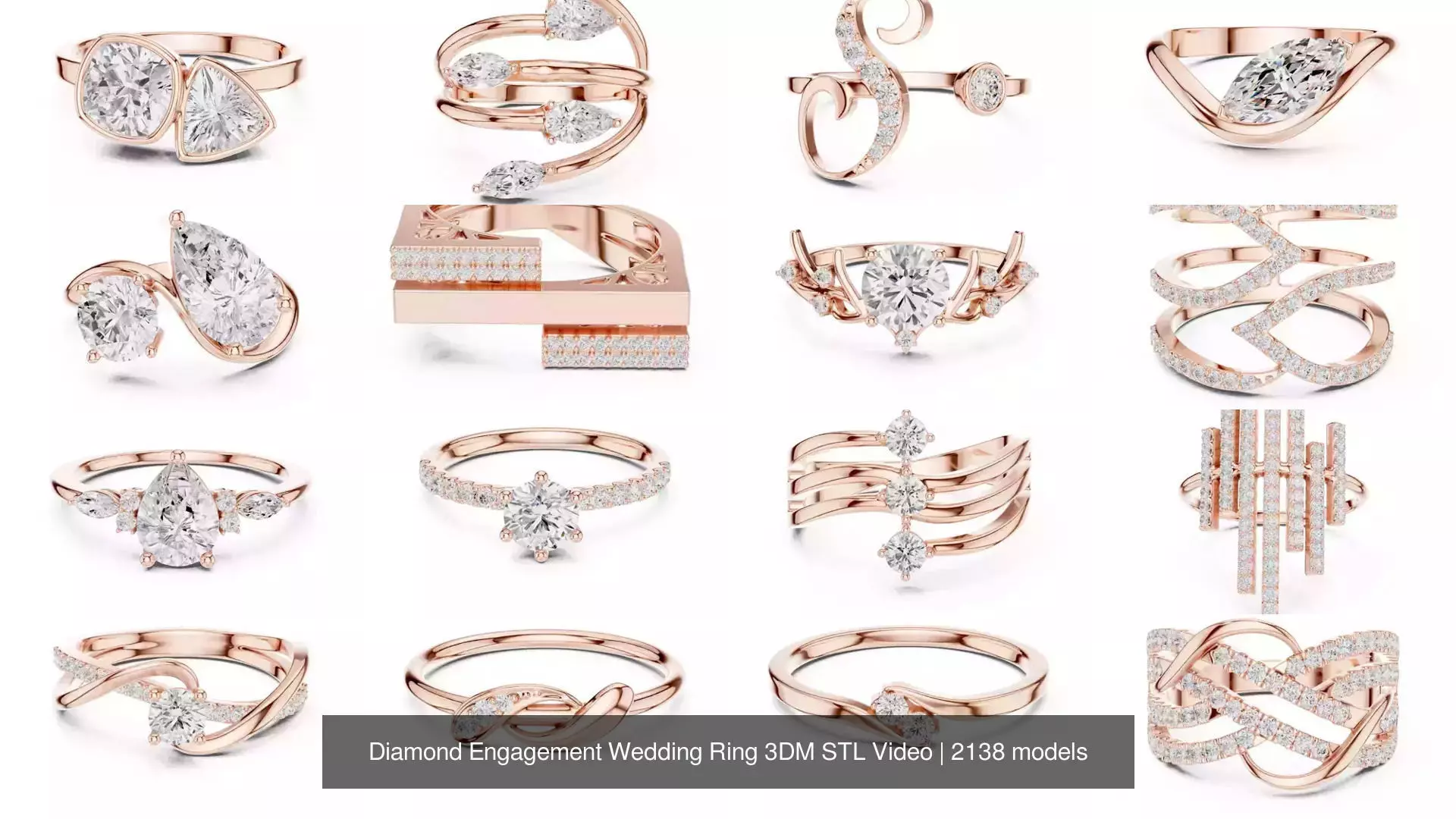 2138 All Diamond Rings 3DM STL FBX OBJ 3 Color Rendering Videos 3D Model Collection_57