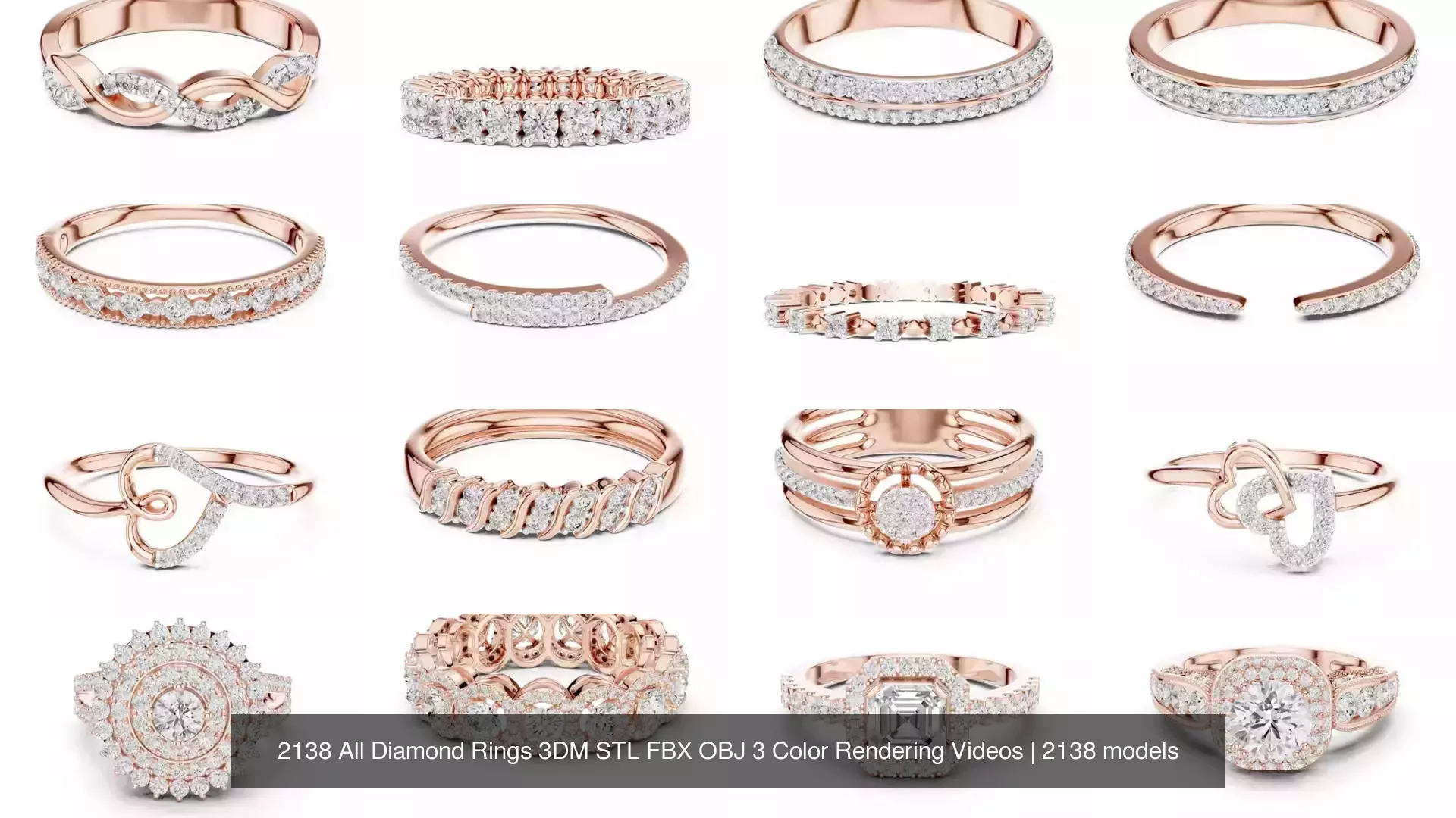 2138 All Diamond Rings 3DM STL FBX OBJ 3 Color Rendering Videos 3D Model Collection_10