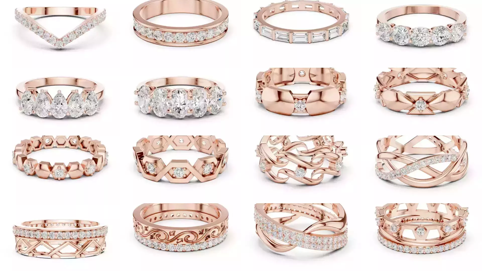 2138 All Diamond Rings 3DM STL FBX OBJ 3 Color Rendering Videos 3D Model Collection_200