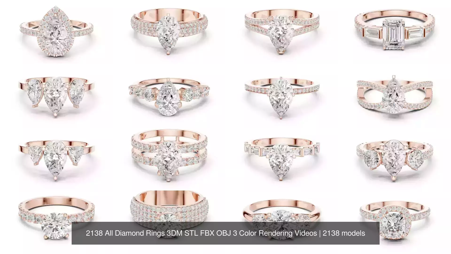 2138 All Diamond Rings 3DM STL FBX OBJ 3 Color Rendering Videos 3D Model Collection_137
