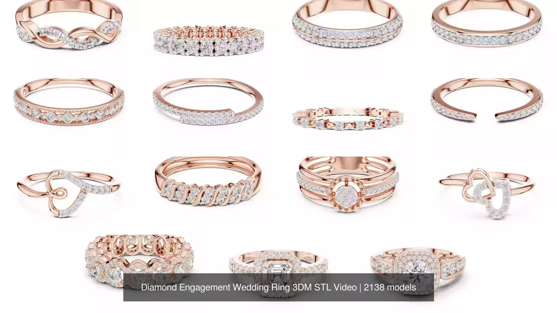 2138 All Diamond Rings 3DM STL FBX OBJ 3 Color Rendering Videos 3D Model Collection_2