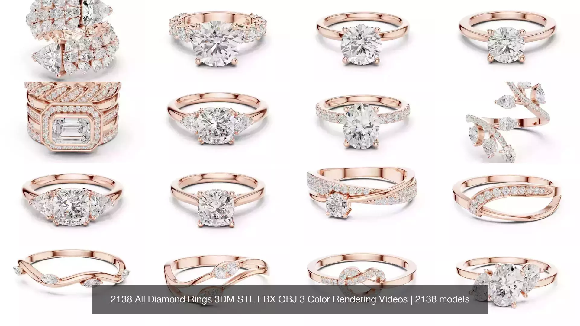 2138 All Diamond Rings 3DM STL FBX OBJ 3 Color Rendering Videos 3D Model Collection_42