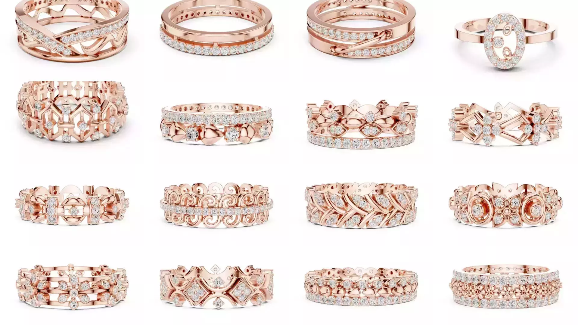 2138 All Diamond Rings 3DM STL FBX OBJ 3 Color Rendering Videos 3D Model Collection_163