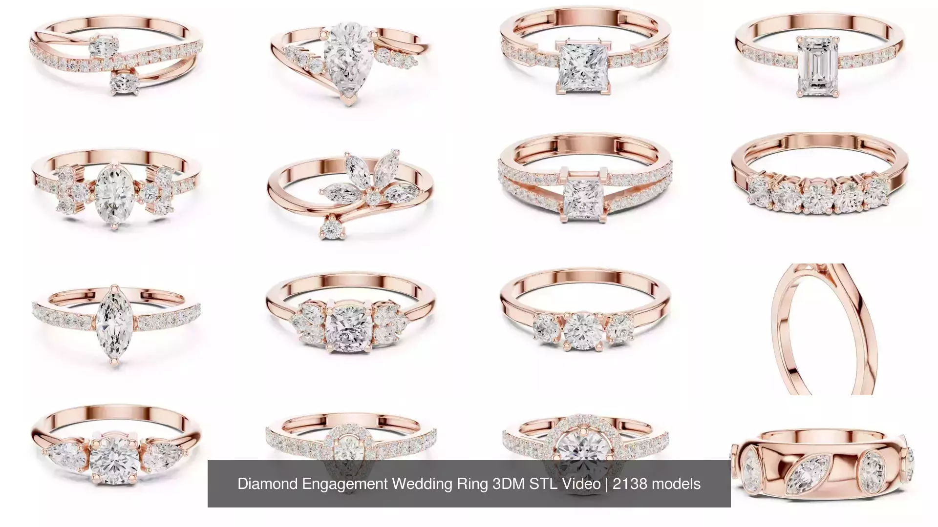2138 All Diamond Rings 3DM STL FBX OBJ 3 Color Rendering Videos 3D Model Collection_88